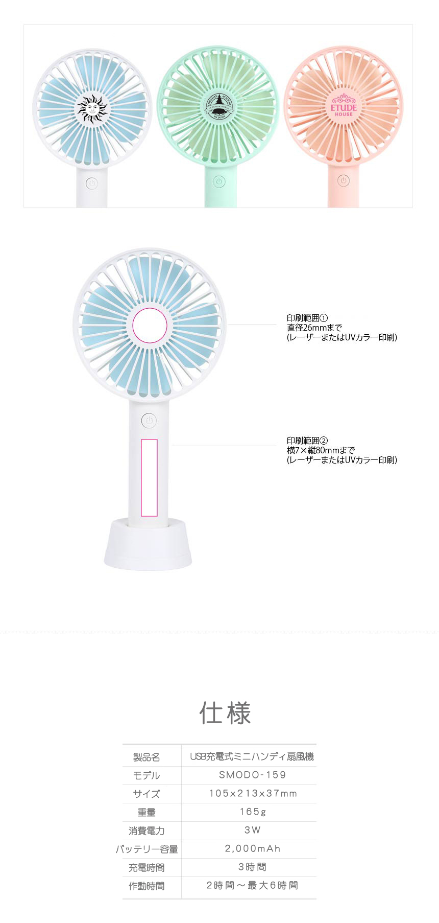 ミニハンディー扇風機の仕様